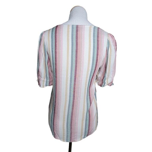 Alison Andrews Multicolor Stripe Metallic Short Sleeve Blouse Size Small - Picture 2 of 10